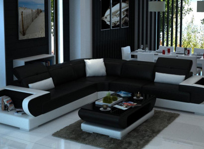 Designer sofa couch corner sofa luxury upholstery set living landscape L-shape LED